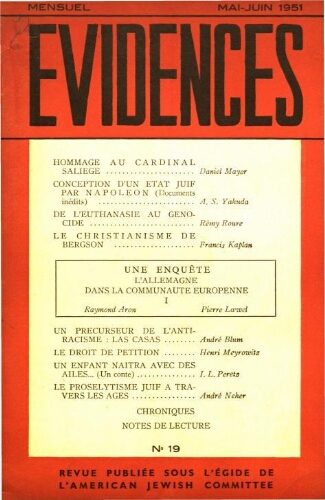 Evidences. N° 19 (Mai/Juin 1951)